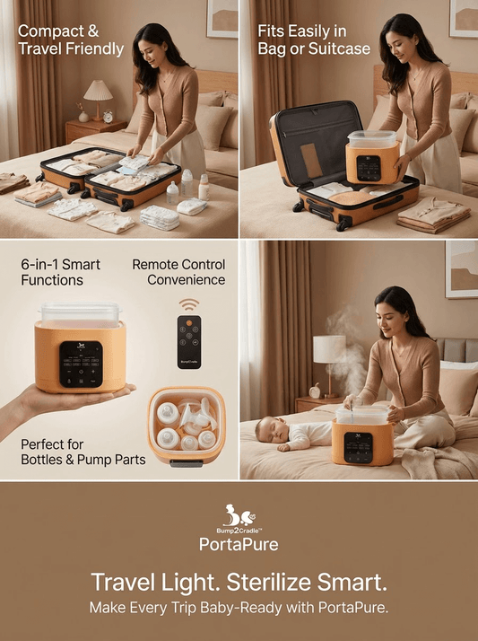 Bump2Cradle's PortaPure 6 in 1 Steam Sterilizer  with Remote Control | Baby Bottle Sterilizer, Breast milk thawing ,Travel Friendly | For Bottles, Pump Parts & Baby accessories